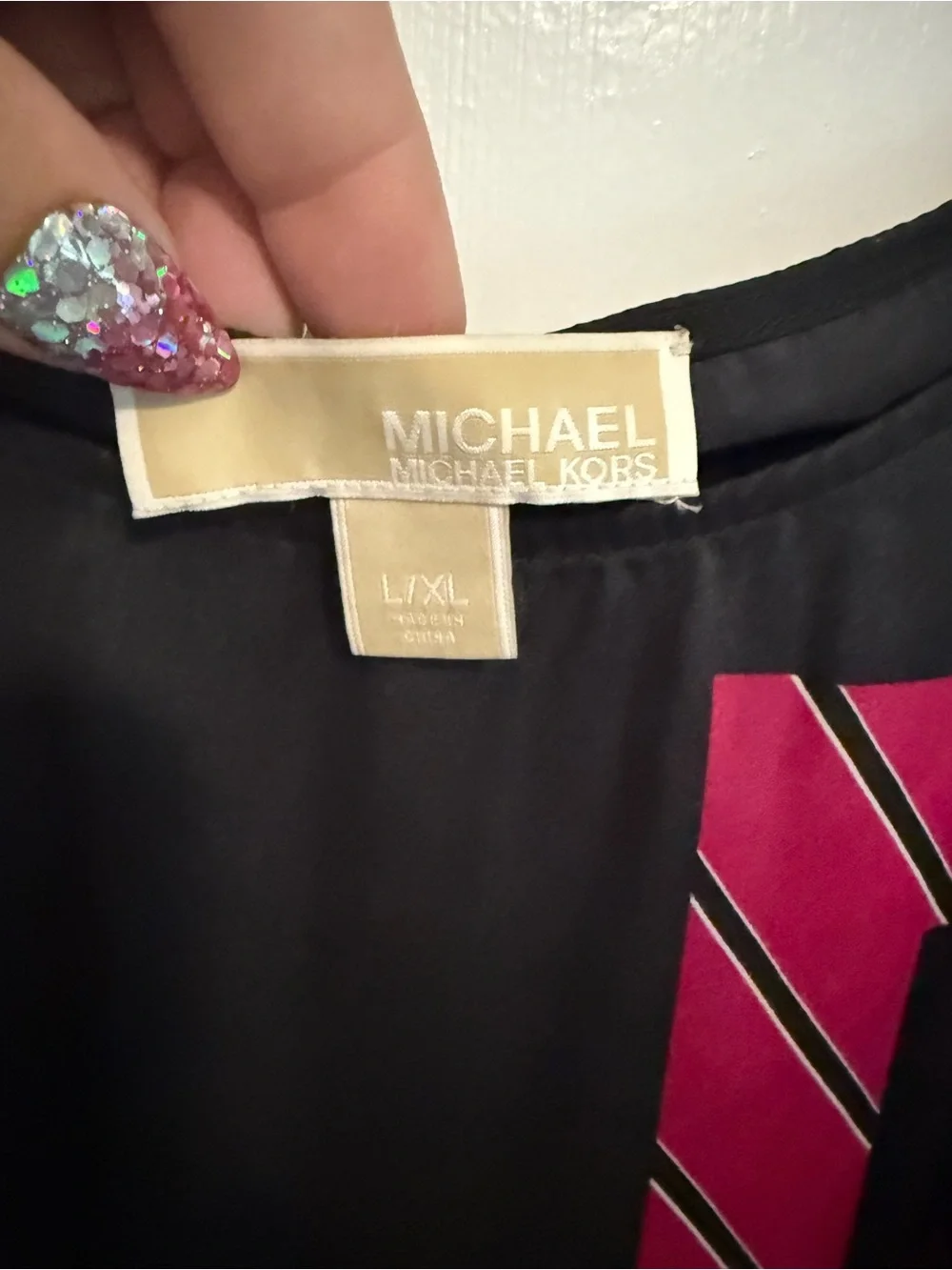 Michael Kors Black and Fuchsia Patterned Tunic Top